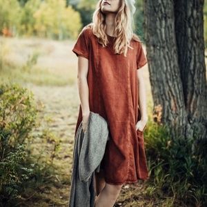 Piper and Scoot Tencel Tee Dress in Rust - Small